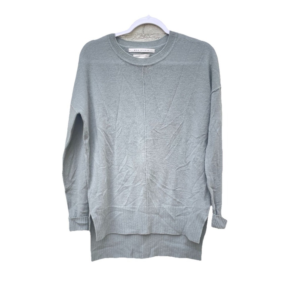Max‎ Studio Sage Green 100% 2-Ply Cashmere Crew Neck Sweater Small Center Seam
